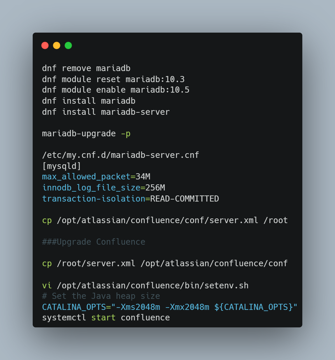 carbon mariadb and confluence upgrade image
